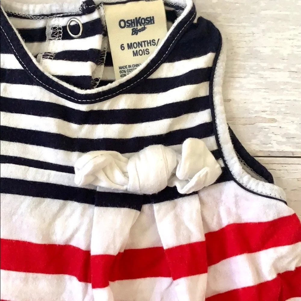 Baby Girls 6m OshKosh Red White Blue Stripes America Tank Top Shirt Patriotic